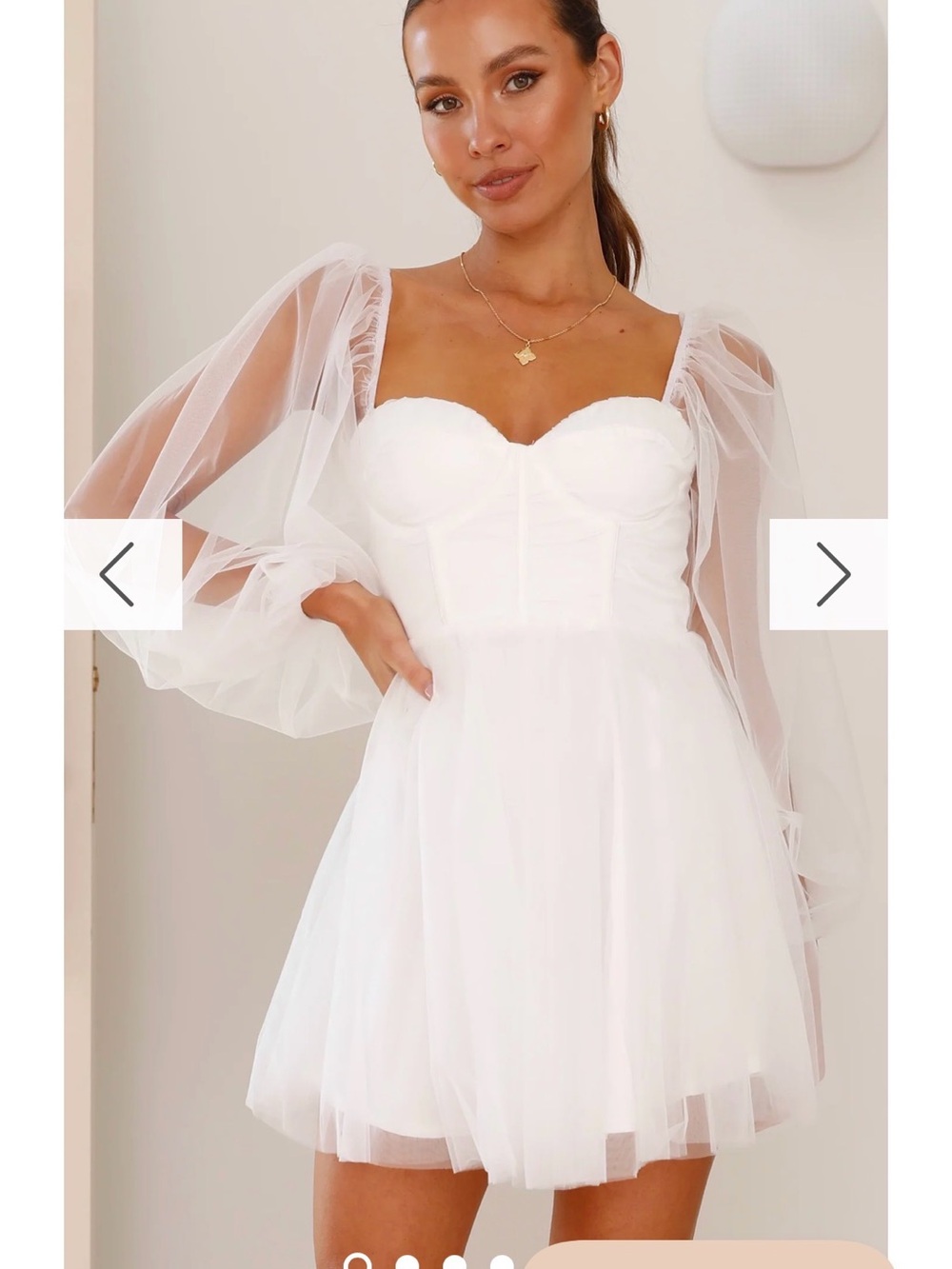 Sweetheart White Tulle Mini Dress with Puff Sleeves